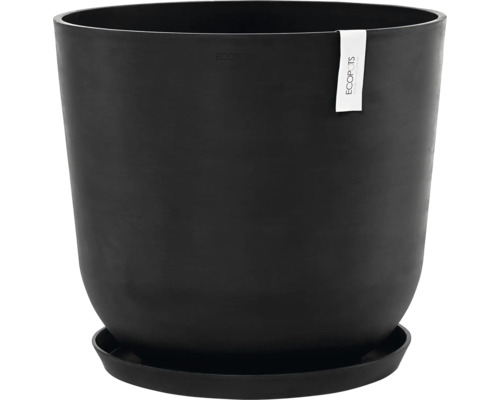 Schwarzer Blumentopf mit Untersetzer