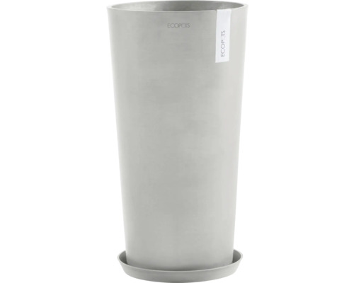 Hoher, schlanker Blumentopf aus Kunststoff mit Untersetzer