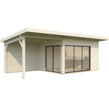 Abri de jardin Palmako Andrea 11,2+7,9 m² porte coulissante verre isolant avec plancher 715 x 402 cm naturel