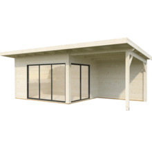 Abri de jardin Palmako Andrea 11,2+7,9 m² porte coulissante verre isolant avec plancher 715 x 402 cm naturel