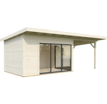 Abri de jardin Palmako Andrea 11,2+7,9 m² porte coulissante verre isolant avec plancher 715 x 402 cm naturel