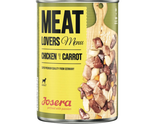 Josera Menu pour les amateurs de viande Alimentation humide pour chiens au poulet et aux carottes en conserve