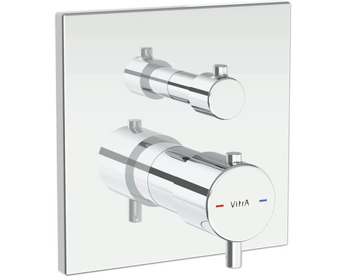 Thermostat de baignoire encastré VitrA FLOW SQUARE chrome sans corps de base encastré A43268EXP Mitigeur thermostatique encastré Vitra Logo à deux poignées