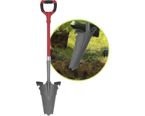 Bêche à poignée en D et lame dentée pour creuser dans le jardin