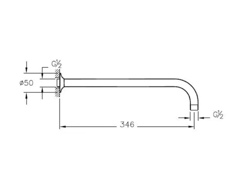 Technische Zeichnung eines Wandauslaufs mit Maßangaben
