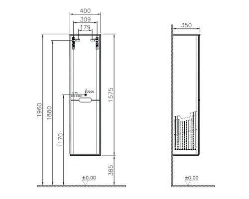 Dessin technique d''une armoire de salle de bains avec dimensions