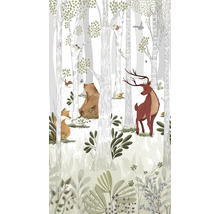 Illustration d''une forêt avec différents animaux comme un ours, un cerf et un renard