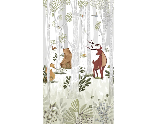 Illustration d''une forêt avec différents animaux comme un ours, un cerf et un renard