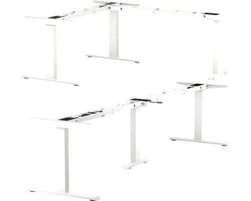 Piètement de table d'angle E-CORNER hauteur réglable électriquement sur 3 niveaux 640-1290 mm blanc 3 moteurs