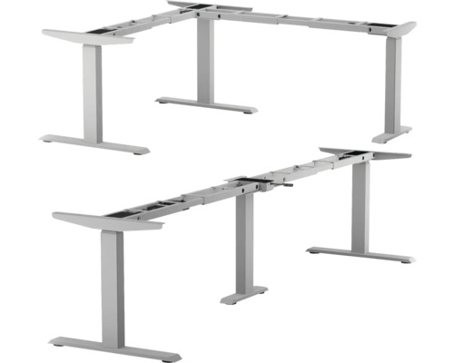 Piètement de table d'angle E-CORNER hauteur réglable électriquement sur 3 niveaux 640-1290 mm argent 3 moteurs