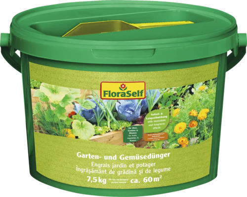 Engrais de jardin & engrais à légumes FloraSelf 7,5 kg Seau d''engrais pour jardin et légumes pesant 7,5 kilogrammes