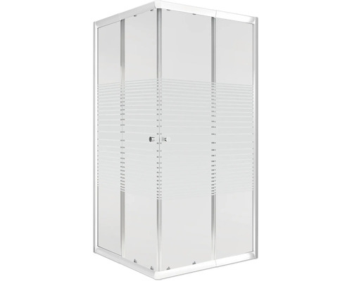 Cabine de douche carrée avec des rayures horizontales sur le verre