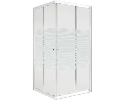 Douche d''angle avec des rayures horizontales sur le verre