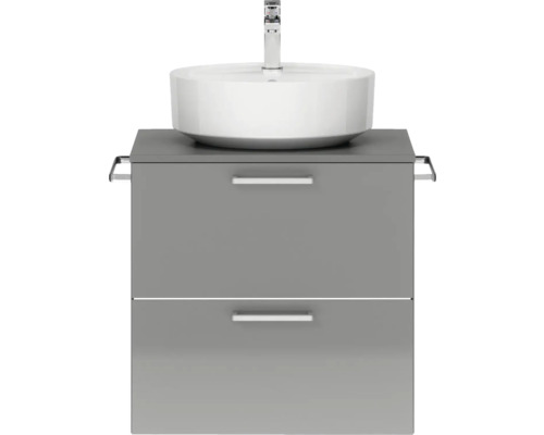 Ensemble de meubles de salle de bains NOBILIA Modern lxhxp 60 x 59,1 x 49 cm couleur de façade gris haute brillance avec vasque à poser poignée chrome mat 589