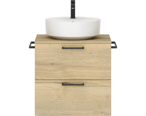 Ensemble de meubles de salle de bains NOBILIA Modern lxhxp 60 x 59,1 x 49 cm couleur de façade chêne clair avec vasque à poser poignée noir 590
