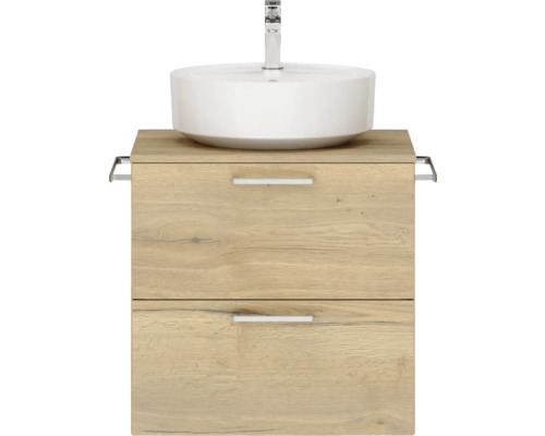 Ensemble de meubles de salle de bains NOBILIA Modern lxhxp 60 x 59,1 x 49 cm couleur de façade chêne clair avec vasque à poser poignée chrome mat 591