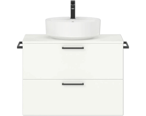 Badmöbel-Set NOBILIA Modern BxHxT 80 x 59,1 x 49 cm Frontfarbe weiß mit Aufsatz-Waschbecken Griff schwarz 640