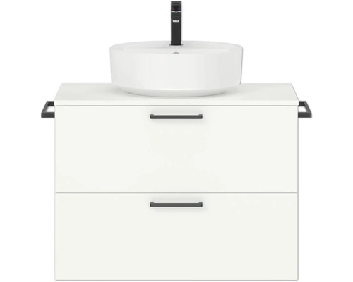 Badmöbel-Set NOBILIA Modern BxHxT 80 x 59,1 x 49 cm Frontfarbe weiß mit Aufsatz-Waschbecken Griff schwarz 640 Badmöbel-Set NOBILIA Modern BxHxT 80 x 59,1 x 49 cm Frontfarbe weiß mit Aufsatz-Waschbecken Griff schwarz 640