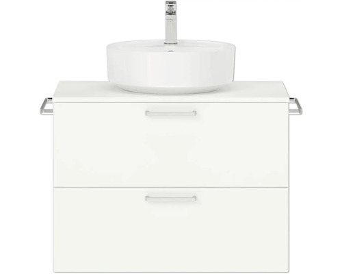 Badmöbel-Set NOBILIA Modern BxHxT 80 x 59,1 x 49 cm Frontfarbe weiß mit Aufsatz-Waschbecken Griff chrom matt 641