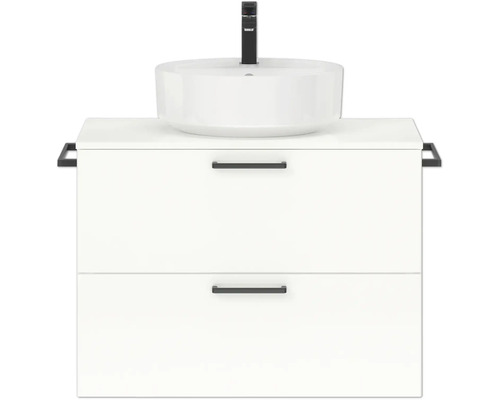Badmöbel-Set NOBILIA Modern BxHxT 80 x 59,1 x 49 cm Frontfarbe weiß hochglanz mit Aufsatz-Waschbecken Griff schwarz 642