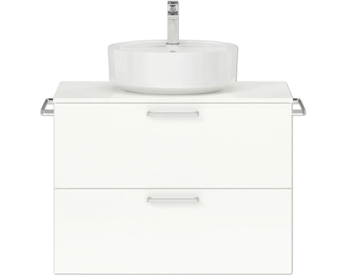 Badmöbel-Set NOBILIA Modern BxHxT 80 x 59,1 x 49 cm Frontfarbe weiß hochglanz mit Aufsatz-Waschbecken Griff chrom matt 643