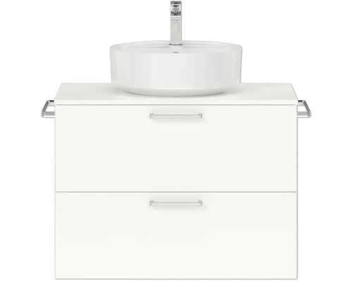 Badmöbel-Set NOBILIA Modern BxHxT 80 x 59,1 x 49 cm Frontfarbe weiß hochglanz mit Aufsatz-Waschbecken Griff chrom matt 643 Weißer Waschtischunterschrank mit Aufsatzwaschbecken und zwei Schubladen