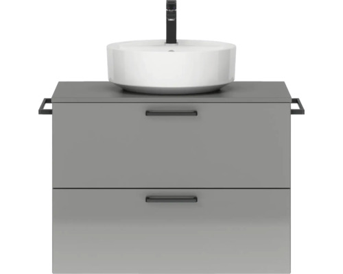 Badmöbel-Set NOBILIA Modern BxHxT 80 x 59,1 x 49 cm Frontfarbe grau hochglanz mit Aufsatz-Waschbecken Griff schwarz 644 Waschtischunterschrank mit Aufsatzwaschbecken und zwei Schubladen