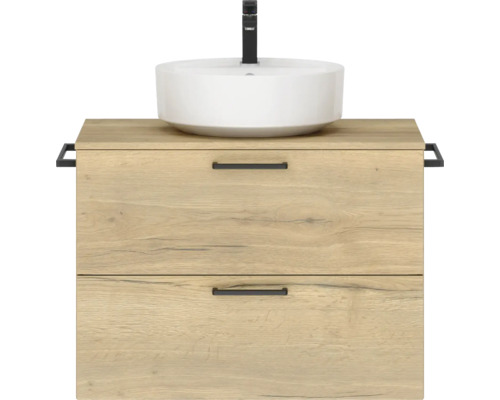 Badmöbel-Set NOBILIA Modern BxHxT 80 x 59,1 x 49 cm Frontfarbe eiche hell mit Aufsatz-Waschbecken Griff schwarz 646 Badmöbel-Set NOBILIA Modern BxHxT 80 x 59,1 x 49 cm Frontfarbe eiche hell mit Aufsatz-Waschbecken Griff schwarz 646