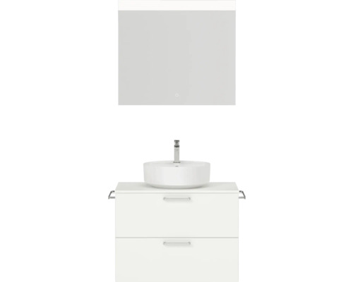 Badmöbel-Set NOBILIA Modern BxHxT 80 x 169,1 x 49 cm Frontfarbe weiß mit Aufsatz-Waschbecken , Spiegel mit LED-Beleuchtung Griff chrom matt 649 Badezimmermöbel-Set mit Waschbecken, Waschtisch und Spiegel