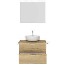 Badmöbel-Set NOBILIA Modern BxHxT 80 x 169,1 x 49 cm Frontfarbe eiche hell mit Aufsatz-Waschbecken , Spiegel mit LED-Beleuchtung Griff chrom matt 655