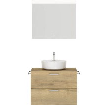 Badmöbel-Set NOBILIA Modern BxHxT 80 x 169,1 x 49 cm Frontfarbe eiche hell mit Aufsatz-Waschbecken , Spiegel mit LED-Beleuchtung Griff chrom matt 655