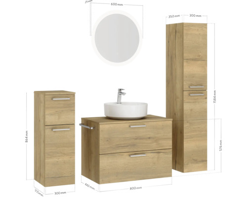 Badezimmer-Set mit Waschtisch, Waschbecken, Spiegelschrank und Hochschrank