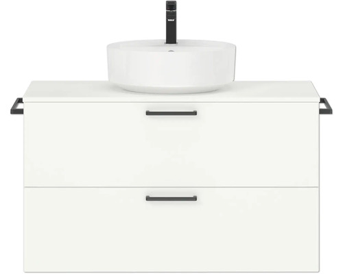 Badmöbel-Set NOBILIA Modern BxHxT 100 x 169,1 x 49 cm Frontfarbe weiß mit Aufsatz-Waschbecken Griff schwarz 696