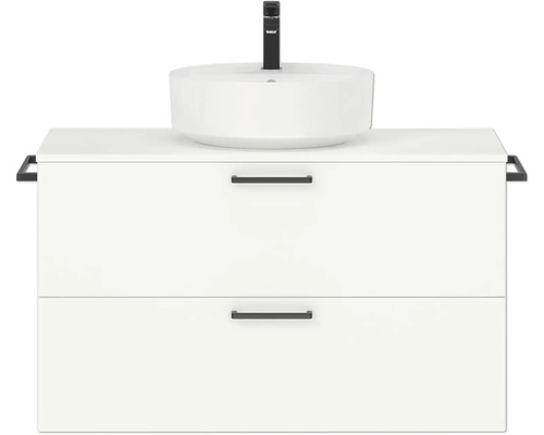 Badmöbel-Set NOBILIA Modern BxHxT 100 x 169,1 x 49 cm Frontfarbe weiß mit Aufsatz-Waschbecken Griff schwarz 696 Badmöbel-Set NOBILIA Modern BxHxT 100 x 169,1 x 49 cm Frontfarbe weiß mit Aufsatz-Waschbecken Griff schwarz 696
