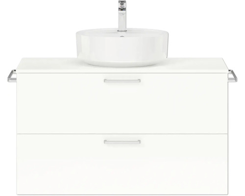 Badmöbel-Set NOBILIA Modern BxHxT 100 x 59,1 x 49 cm Frontfarbe weiß hochglanz mit Aufsatz-Waschbecken Griff chrom matt 699
