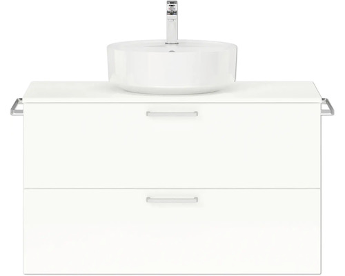 Badmöbel-Set NOBILIA Modern BxHxT 100 x 59,1 x 49 cm Frontfarbe weiß hochglanz mit Aufsatz-Waschbecken Griff chrom matt 699 Waschtisch mit Unterschrank und Aufsatzwaschbecken