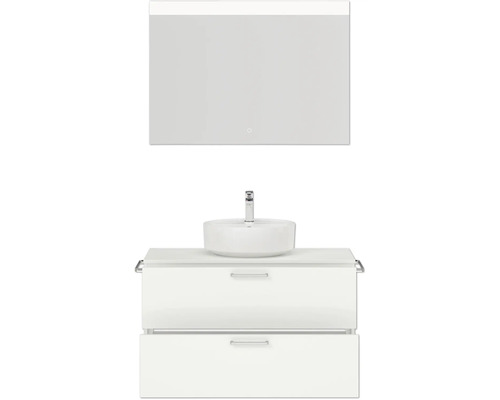 Ensemble de meuble-lavabo avec miroir, vasque à poser et meuble bas pour la salle de bains