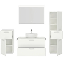 Badmöbel-Set NOBILIA Modern BxHxT 180 x 169,1 x 49 cm Frontfarbe weiß mit Aufsatz-Waschbecken Spiegel mit LED-Beleuchtung Unterschrank Midischrank Griff chrom matt 729