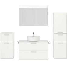 Badmöbel-Set NOBILIA Modern BxHxT 180 x 169,1 x 49 cm Frontfarbe weiß mit Aufsatz-Waschbecken Spiegel mit LED-Beleuchtung Unterschrank Midischrank Griff chrom matt 729