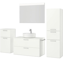 Badmöbel-Set NOBILIA Modern BxHxT 180 x 169,1 x 49 cm Frontfarbe weiß mit Aufsatz-Waschbecken Spiegel mit LED-Beleuchtung Unterschrank Midischrank Griff chrom matt 729