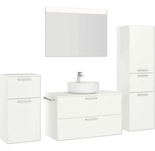 Badmöbel-Set NOBILIA Modern BxHxT 180 x 169,1 x 49 cm Frontfarbe weiß mit Aufsatz-Waschbecken Spiegel mit LED-Beleuchtung Unterschrank Midischrank Griff chrom matt 729