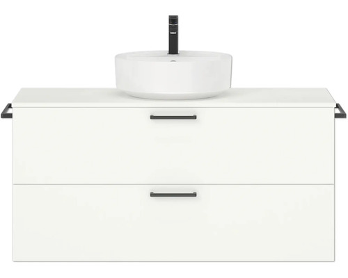 Badmöbel-Set NOBILIA Modern BxHxT 120 x 59,1 x 49 cm Frontfarbe weiß mit Aufsatz-Waschbecken Griff schwarz 752