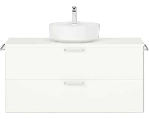 Badmöbel-Set NOBILIA Modern BxHxT 120 x 59,1 x 49 cm Frontfarbe weiß mit Aufsatz-Waschbecken Griff chrom matt 753