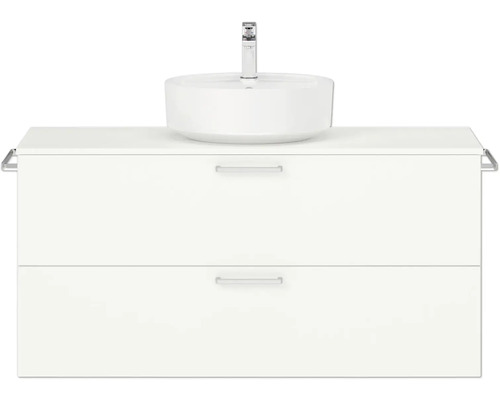 Badmöbel-Set NOBILIA Modern BxHxT 120 x 59,1 x 49 cm Frontfarbe weiß mit Aufsatz-Waschbecken Griff chrom matt 753 Badmöbel-Set NOBILIA Modern BxHxT 120 x 59,1 x 49 cm Frontfarbe weiß mit Aufsatz-Waschbecken Griff chrom matt 753