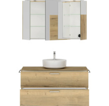 Badmöbel-Set NOBILIA Modern BxHxT 120 x 169,1 x 49 cm Frontfarbe eiche hell Badmöbelset mit Aufsatz-Waschbecken, Spiegelschrank mit LED-Beleuchtung Griff chromm matt 775