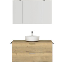 Badmöbel-Set NOBILIA Modern BxHxT 120 x 169,1 x 49 cm Frontfarbe eiche hell Badmöbelset mit Aufsatz-Waschbecken, Spiegelschrank mit LED-Beleuchtung Griff chromm matt 775