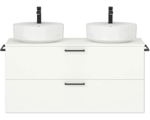 Ensemble de meubles de salle de bains double NOBILIA Modern lxhxp 120 x 59,1 x 49 cm couleur de façade blanc avec vasque à poser poignée noir 808
