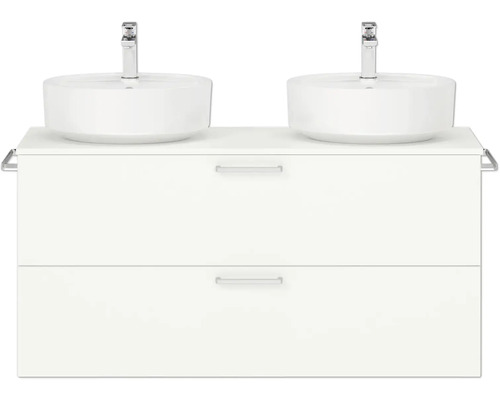 Ensemble de meubles de salle de bains double NOBILIA Modern lxhxp 120 x 59,1 x 49 cm couleur de façade blanc avec vasque à poser poignée chrome mat 809