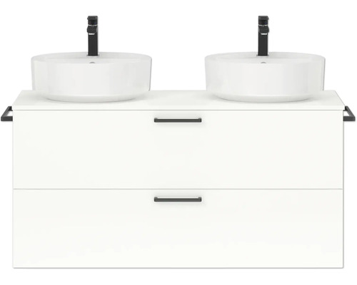 Ensemble de meubles de salle de bains double NOBILIA Modern lxhxp 120 x 59,1 x 49 cm couleur de façade blanc haute brillance avec vasque à poser poignée noir 810
