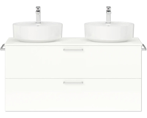 Ensemble de meubles de salle de bains double NOBILIA Modern lxhxp 120 x 59,1 x 49 cm couleur de façade blanc haute brillance avec vasque à poser poignée chrome mat 811